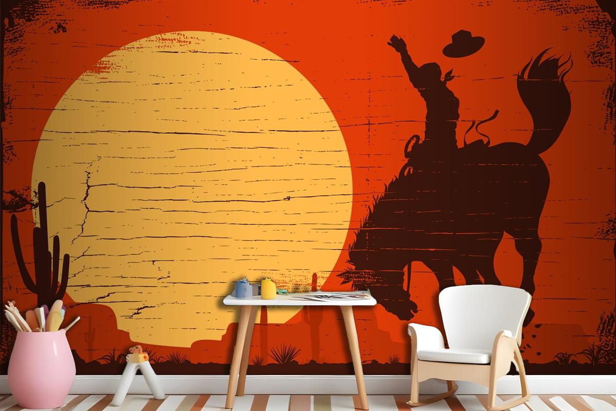 Rodeo Cowboy Riding Wild Horse Rodeo Cowboy Riding Wild Horse Wallpaper Mural