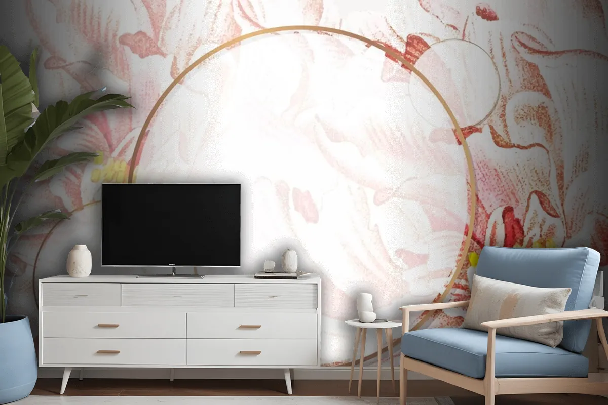 Round Floral Peony Frame Wallpaper Mural