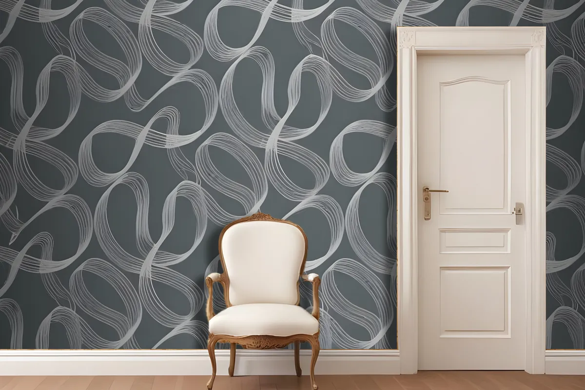 Seamless Abstract Pattern With Flowing Organic Shapes In Shades Of Gray And White Wallpaper Mural
