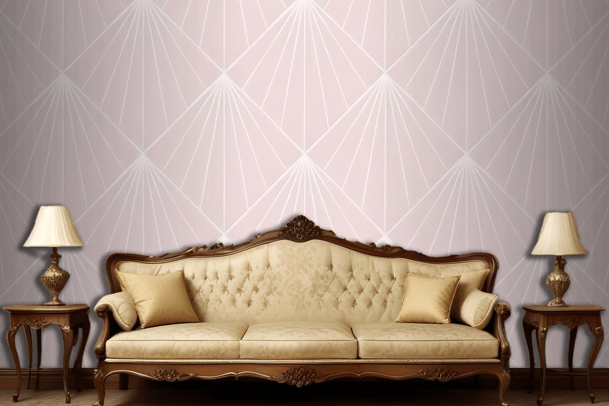 Seamless Geometric Pattern With White Radiating Lines On A Light Pink Wallpaper Mural