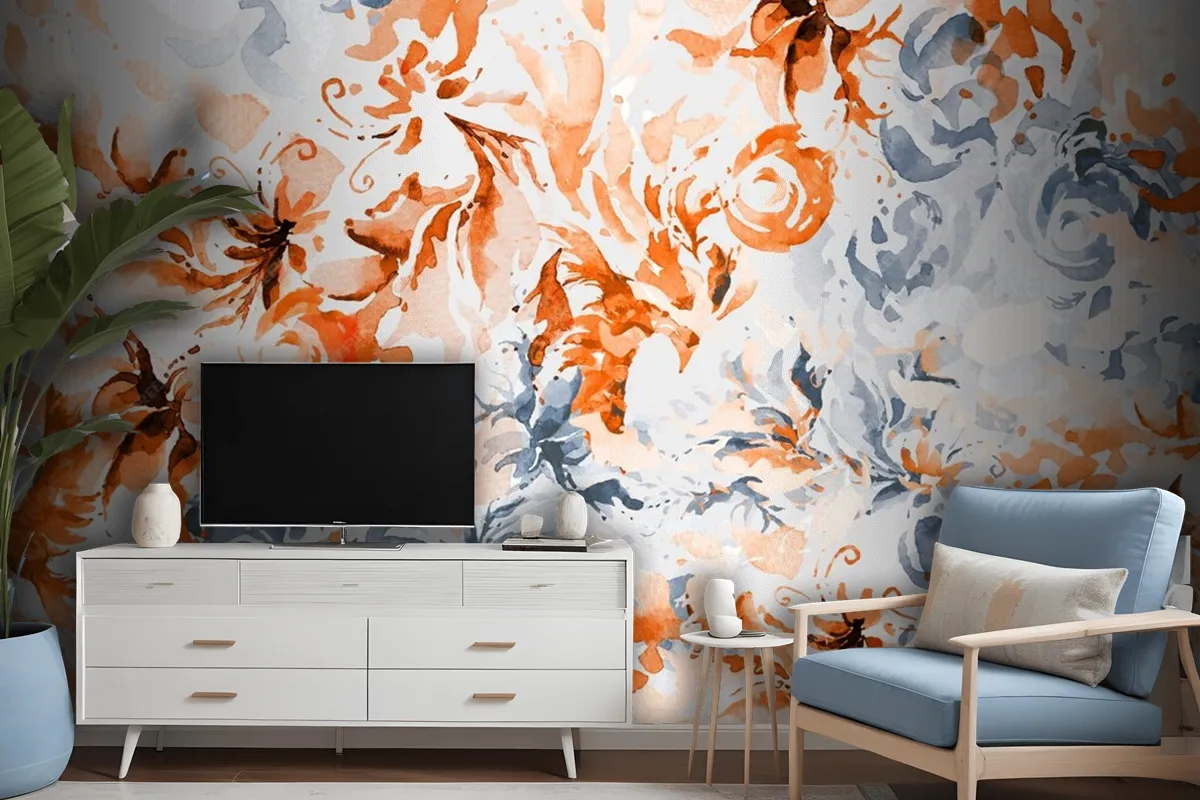 Seamless Pattern Abstract With Watercolor Floral Wallpaper Mural