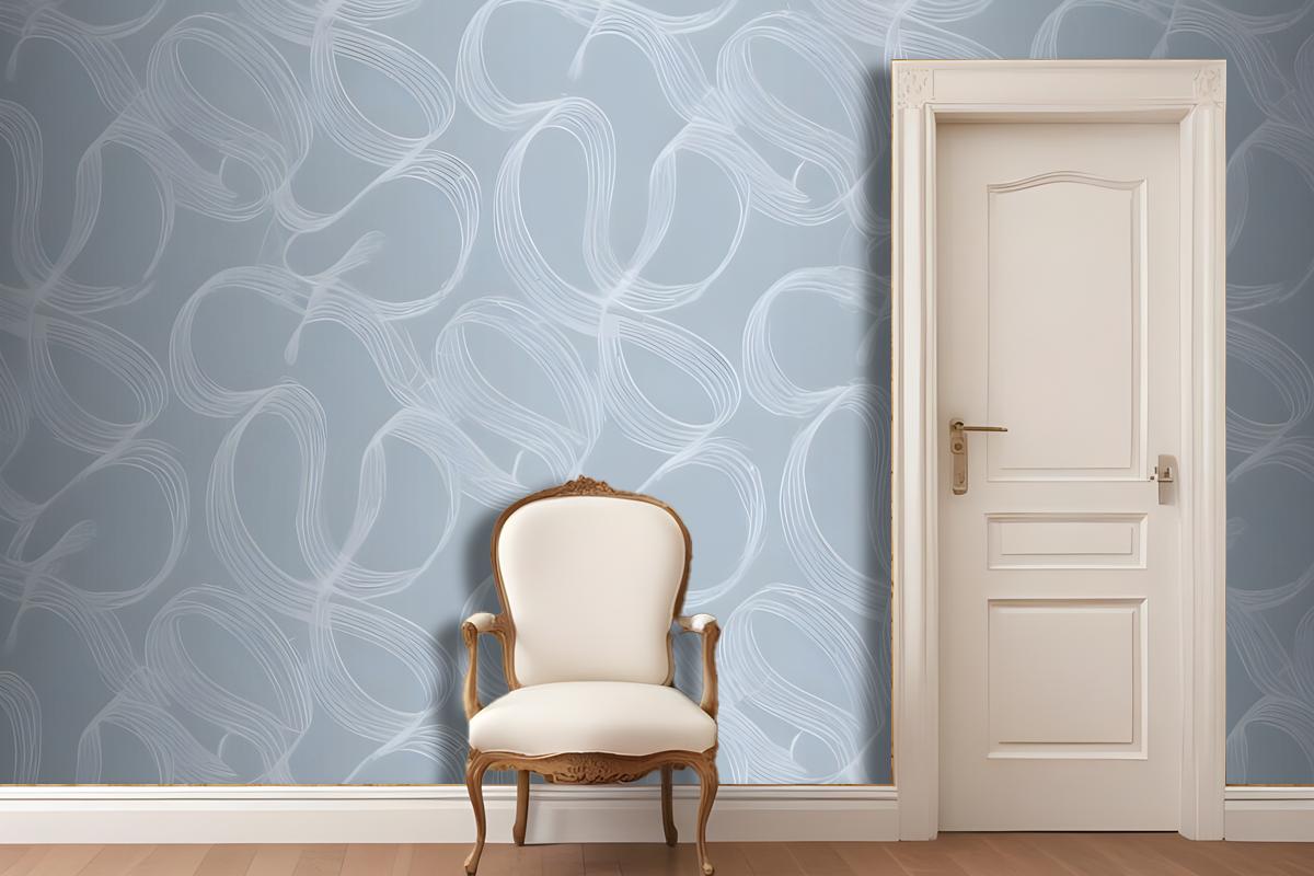 Seamless Pattern Of Abstract White Shapes On A Light Blue Wallpaper Mural