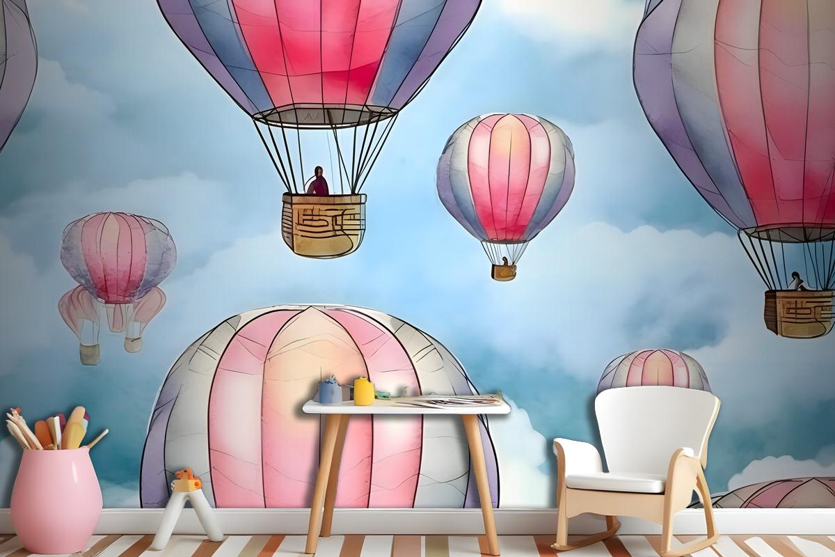 Seamless Pattern With Colorful Hot Air Balloons In The Sky Wallpaper Mural