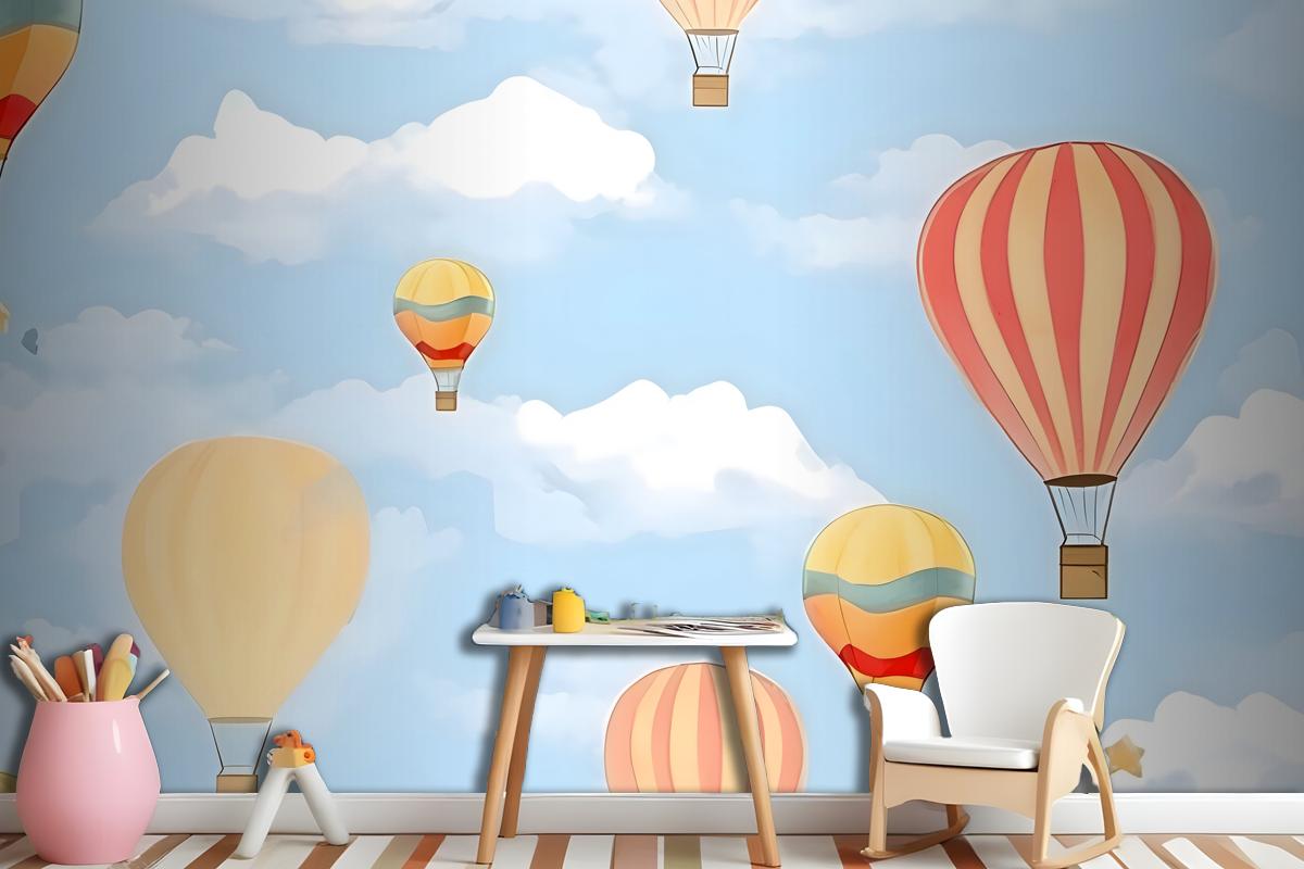 Seamless Pattern With Hot Air Balloons In The Sky Wallpaper Mural