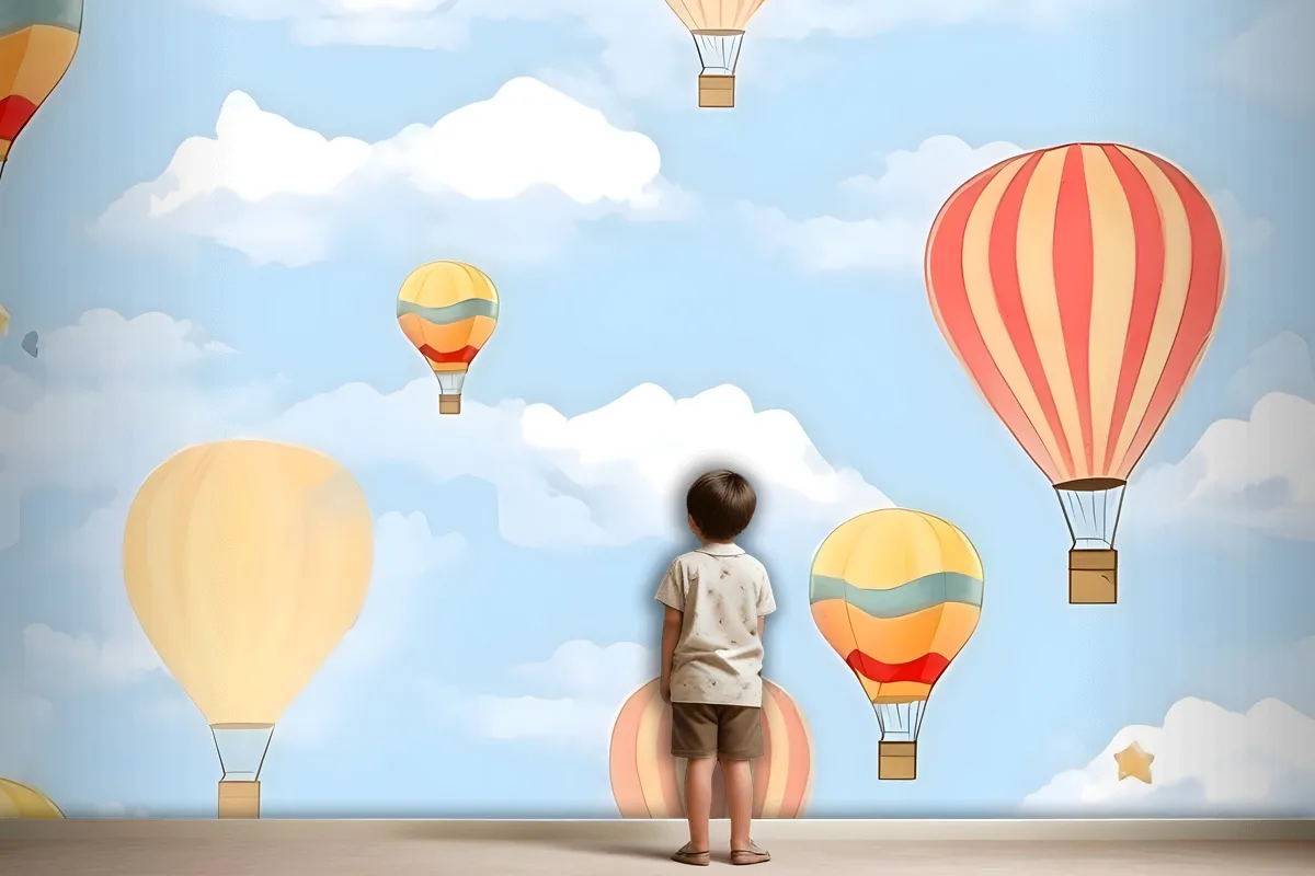 Seamless Pattern With Hot Air Balloons In The Sky Wallpaper Mural