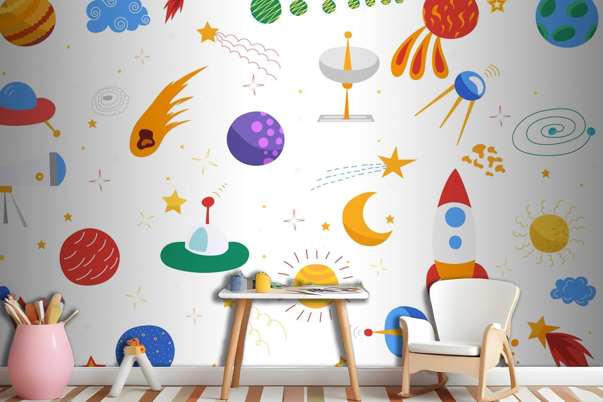 Seamless Space Background Flat Design Isolated Wallpaper Mural