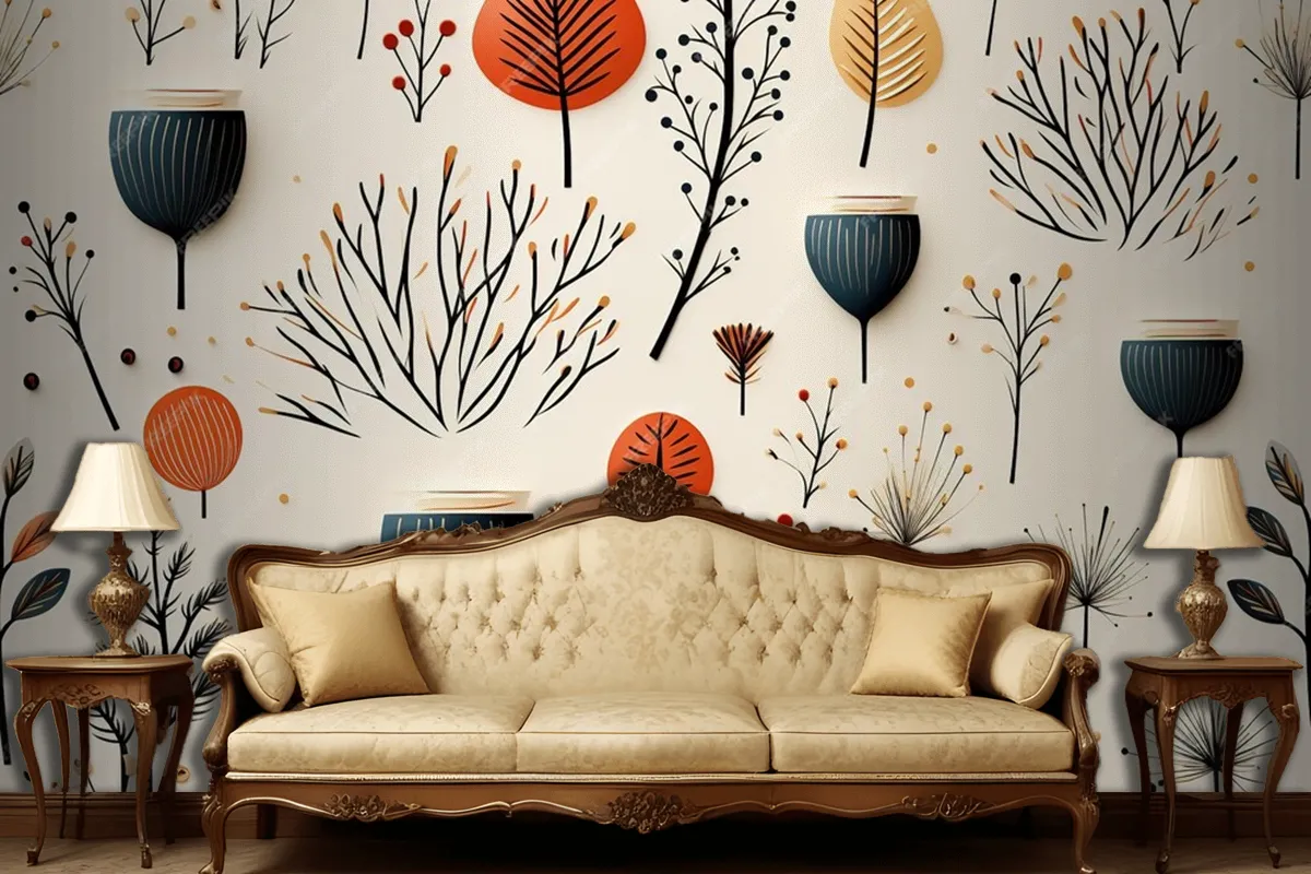 Seamless Watercolor Autumn Christmas Pattern Living Room Wallpaper Mural