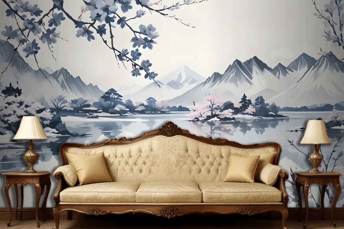 Serene Landscape With Snowcapped Mountains Reflected In A Calm Lake Wallpaper Mural