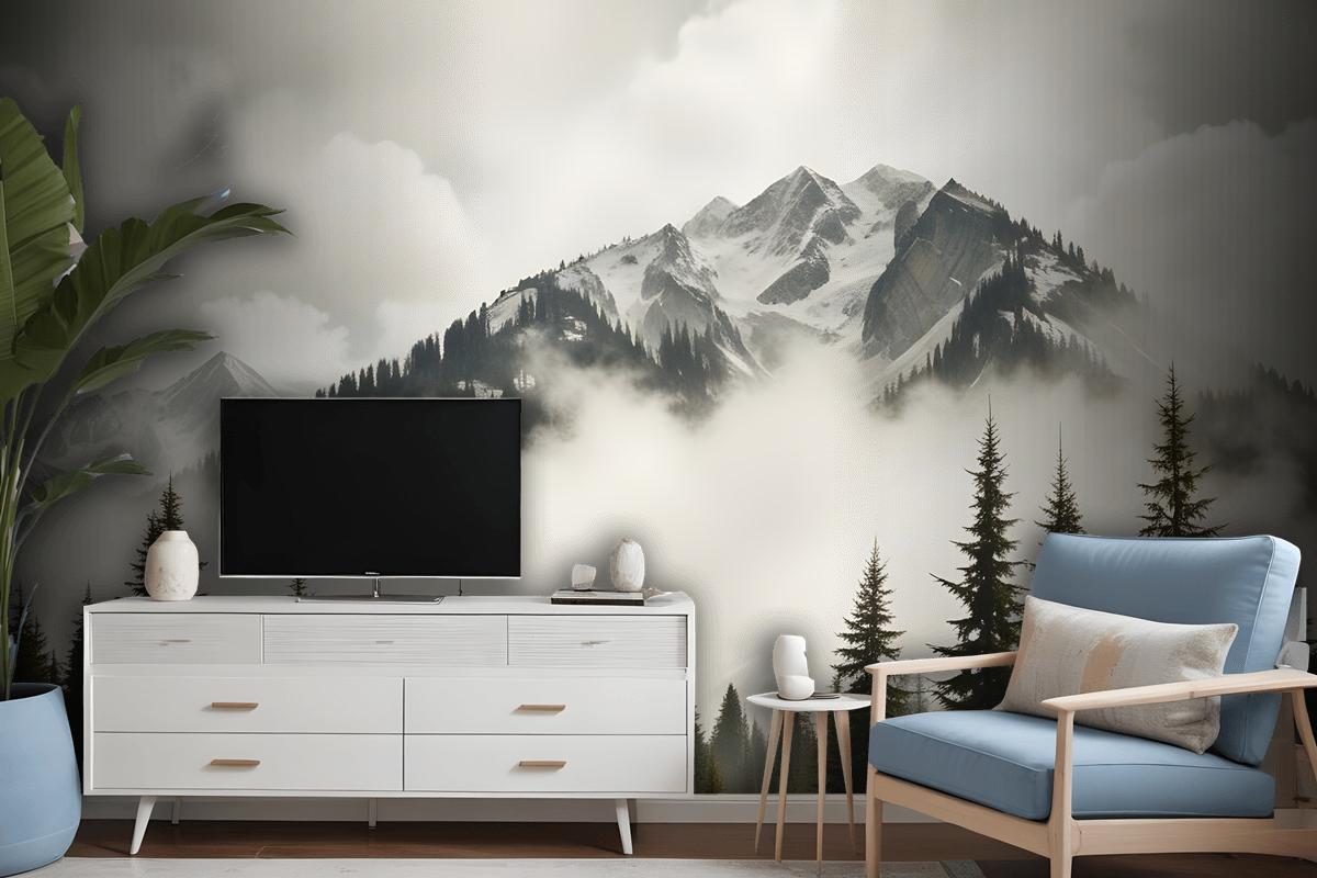 Snowy Mountain Landscape Wallpaper Mural