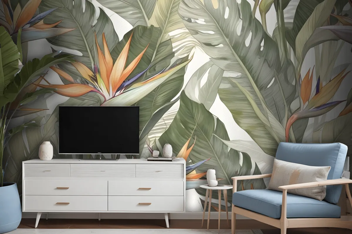 Soft Banana Leaf Pattern Wallpaper Mural