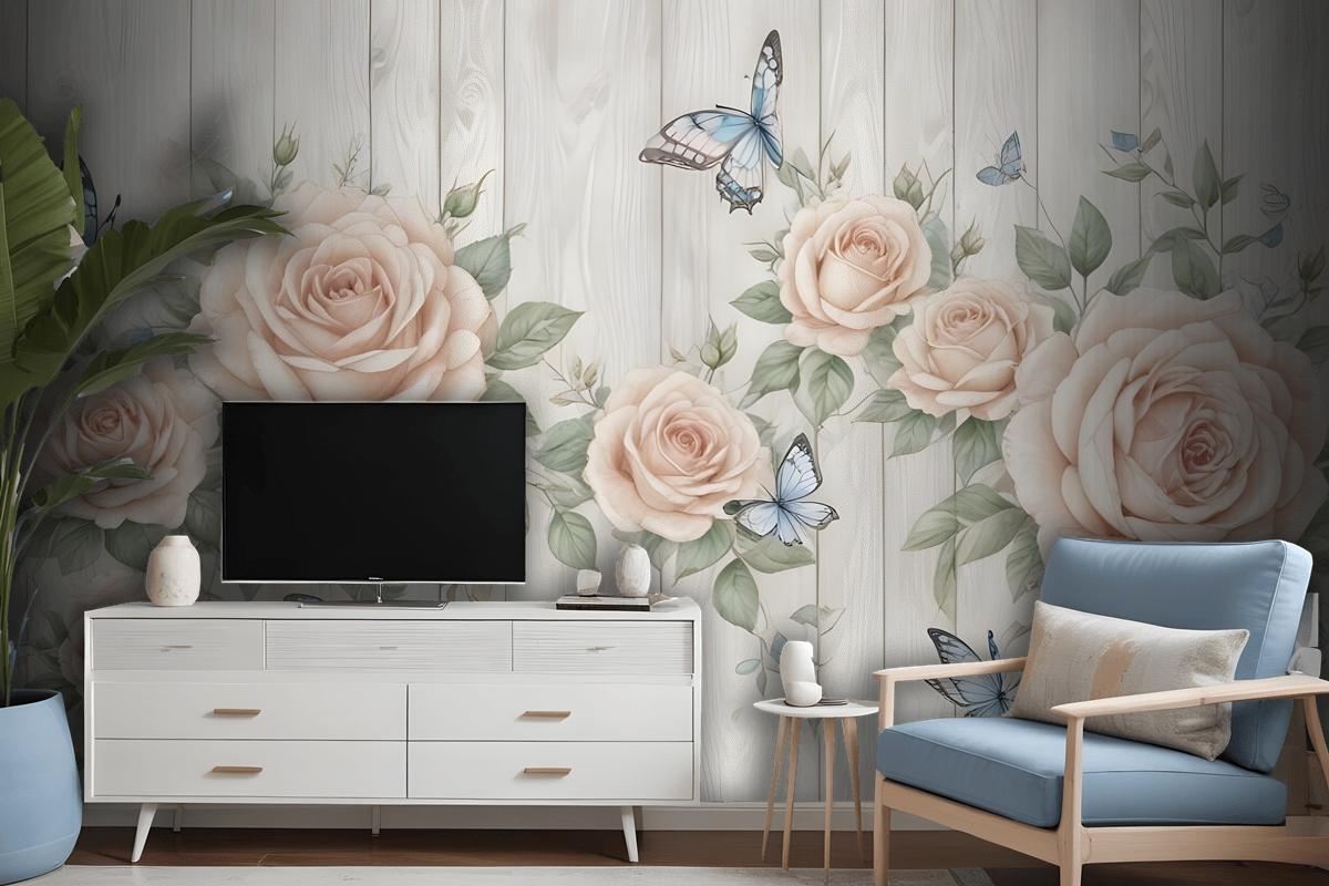 Soft Floral With Butterfly Wallpaper Mural