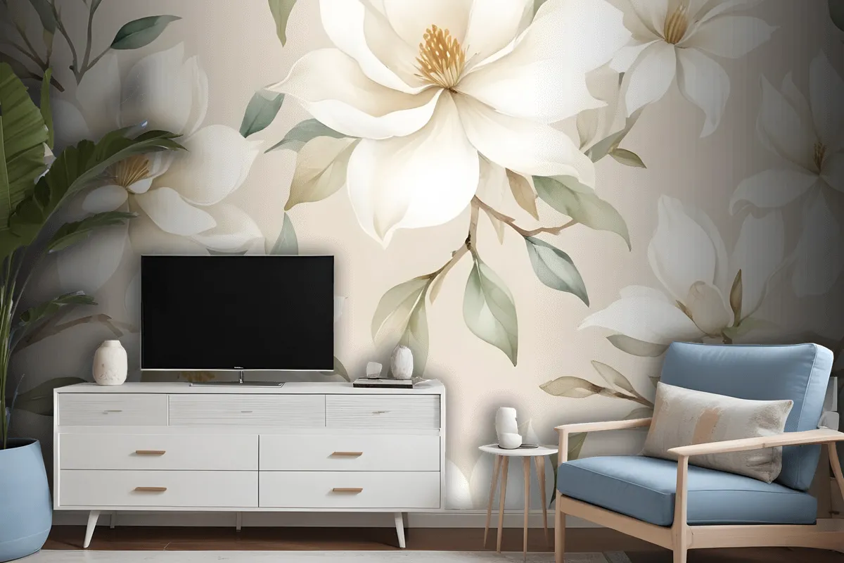 Soft Magnolia Floral Wallpaper Mural