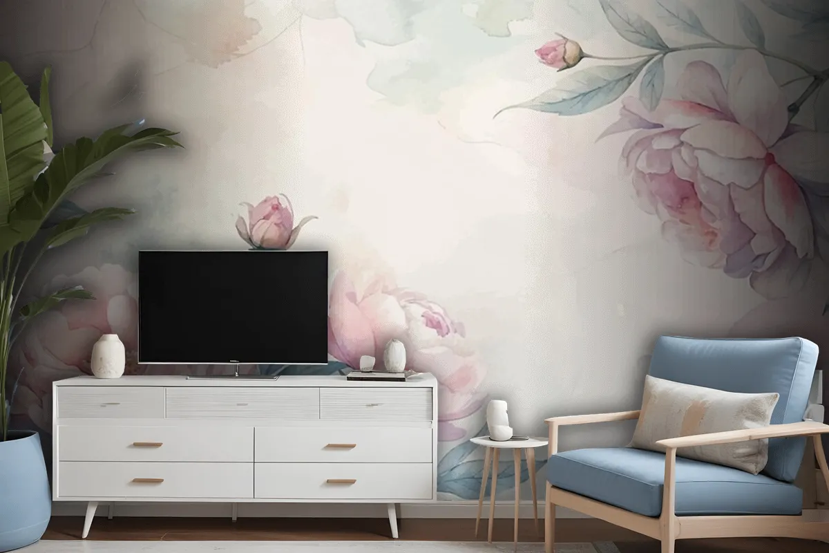 Soft Pastel Floral Watercolor Background Wallpaper Mural