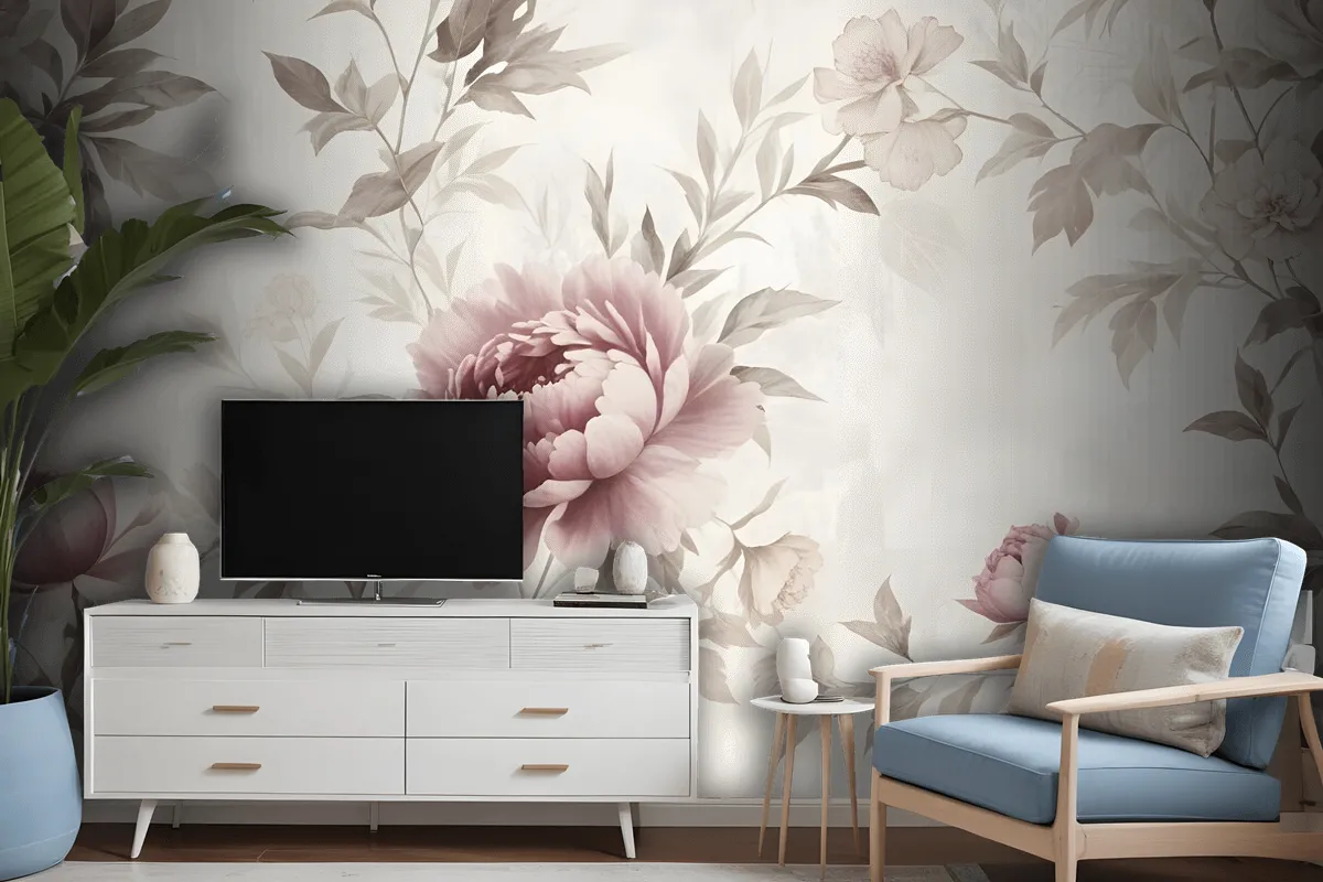 Soft Peony Floral Vintage Wallpaper Mural