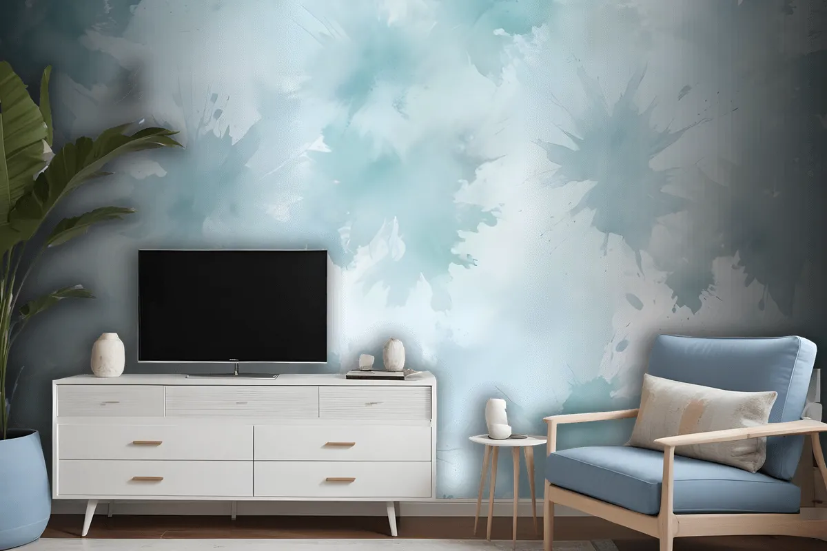 Soft Turquoise Brush Wallpaper Mural