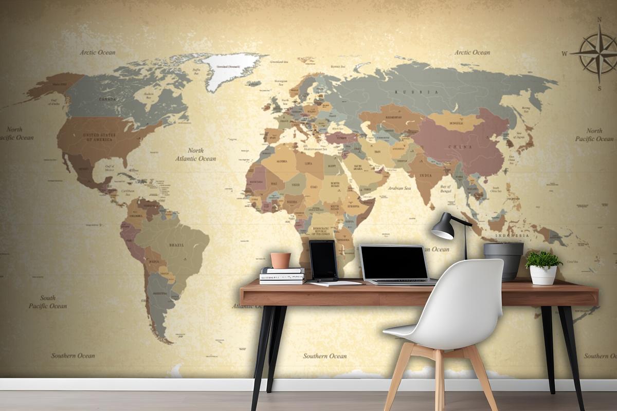 Textured Vintage World Map Wallpaper Mural