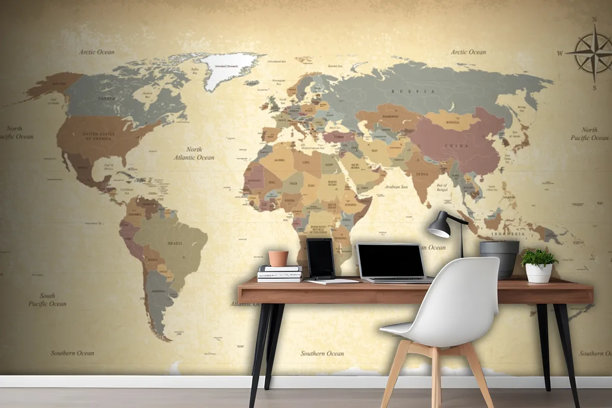 Textured Vintage World Map Wallpaper Mural