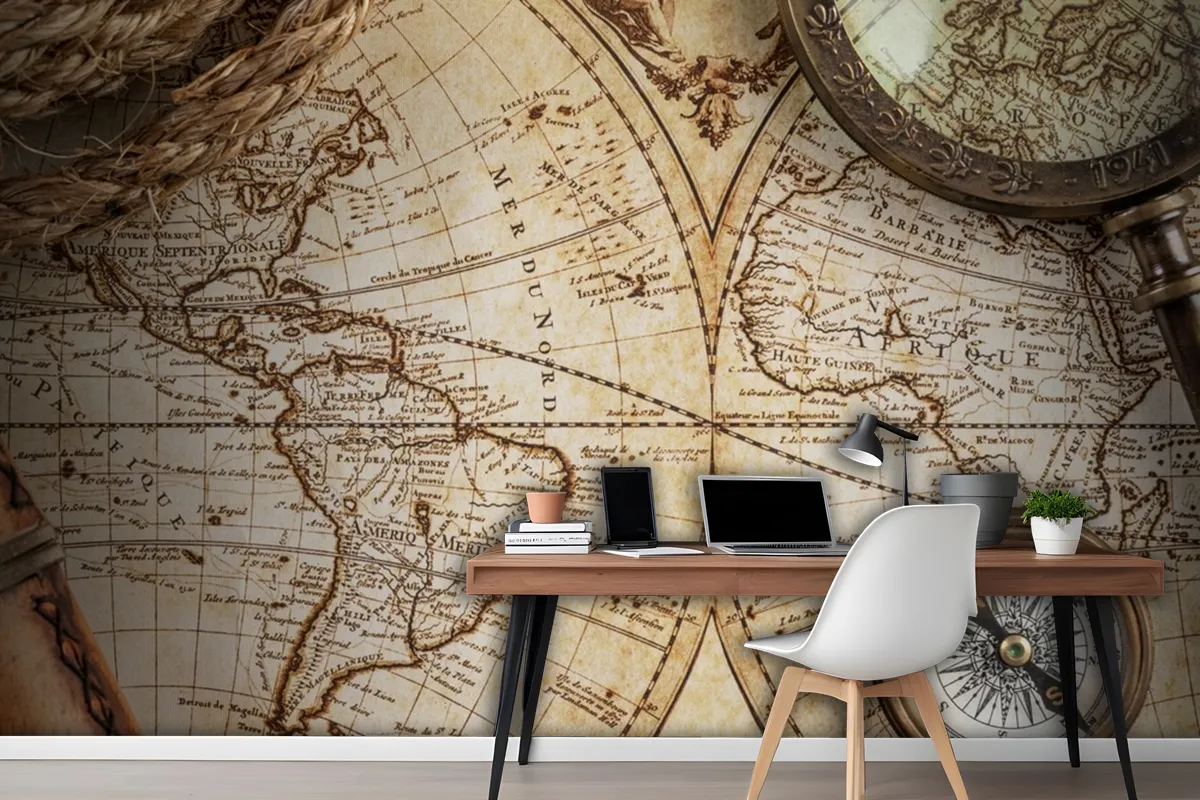 Top Down View Of An Old Fashioned Map Wallpaper Mural