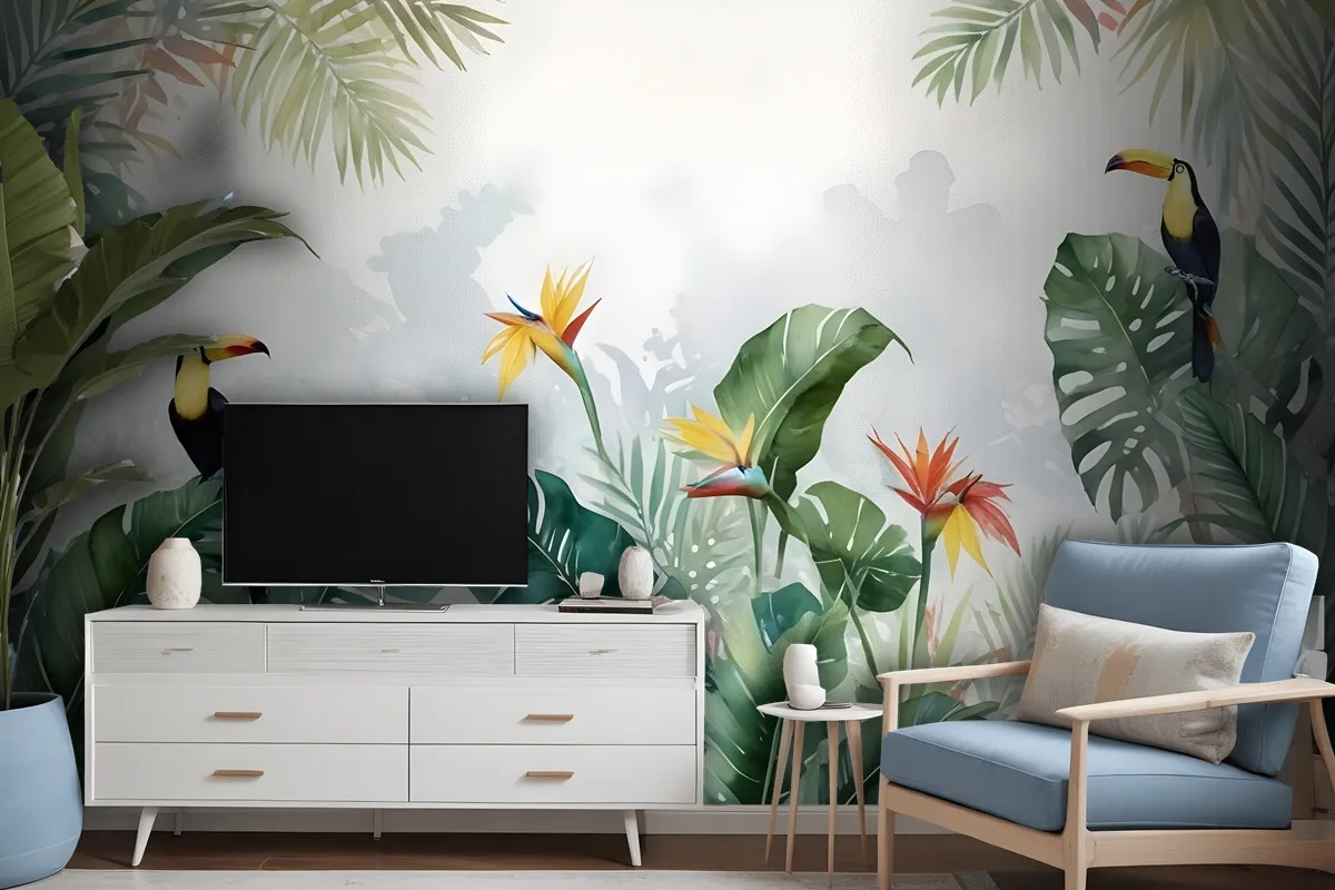 Toucans And Tropical Rainforest Wallpaper Mural