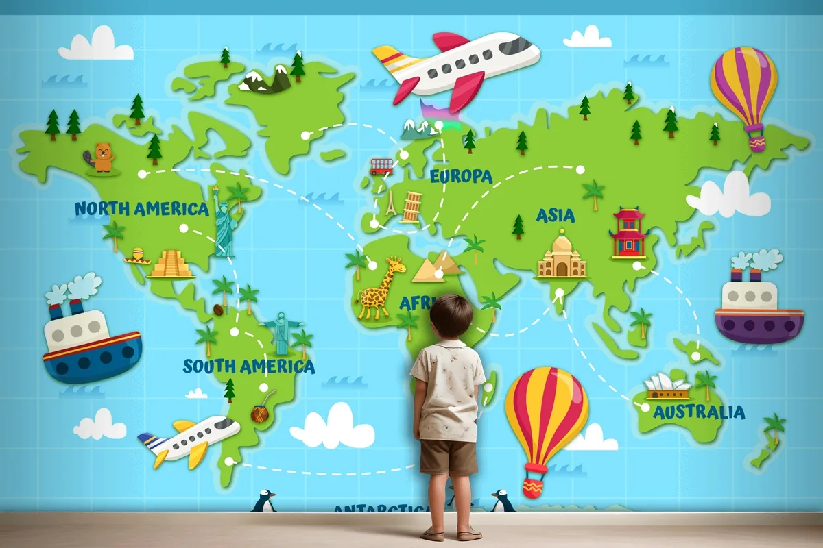 Travel The Globe World Map Kids Wallpaper Mural