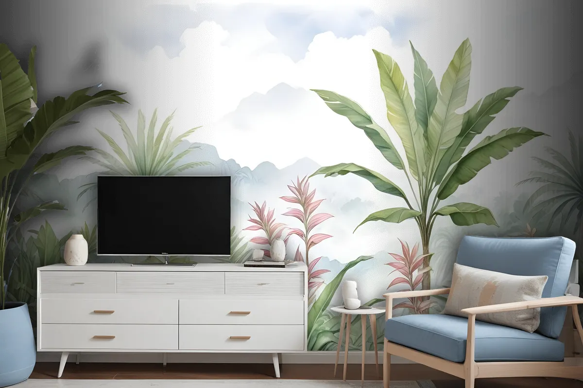 Tropical Forest Landscape And Banana Trees Wallpaper Mural