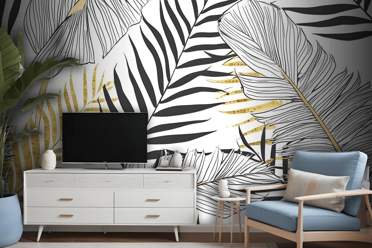 Tropical Golden Leaf Wallpaper Mural