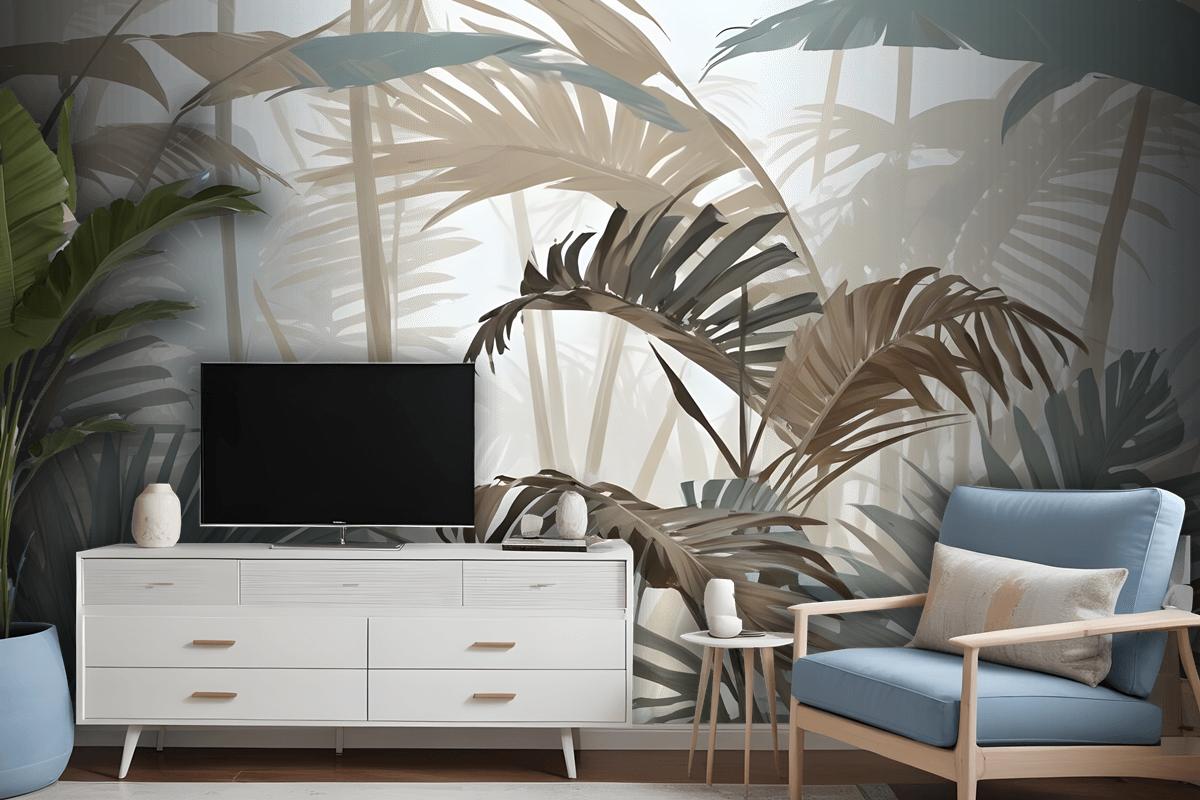 Tropical Leaf Painting With Brush Strokes Wallpaper Mural