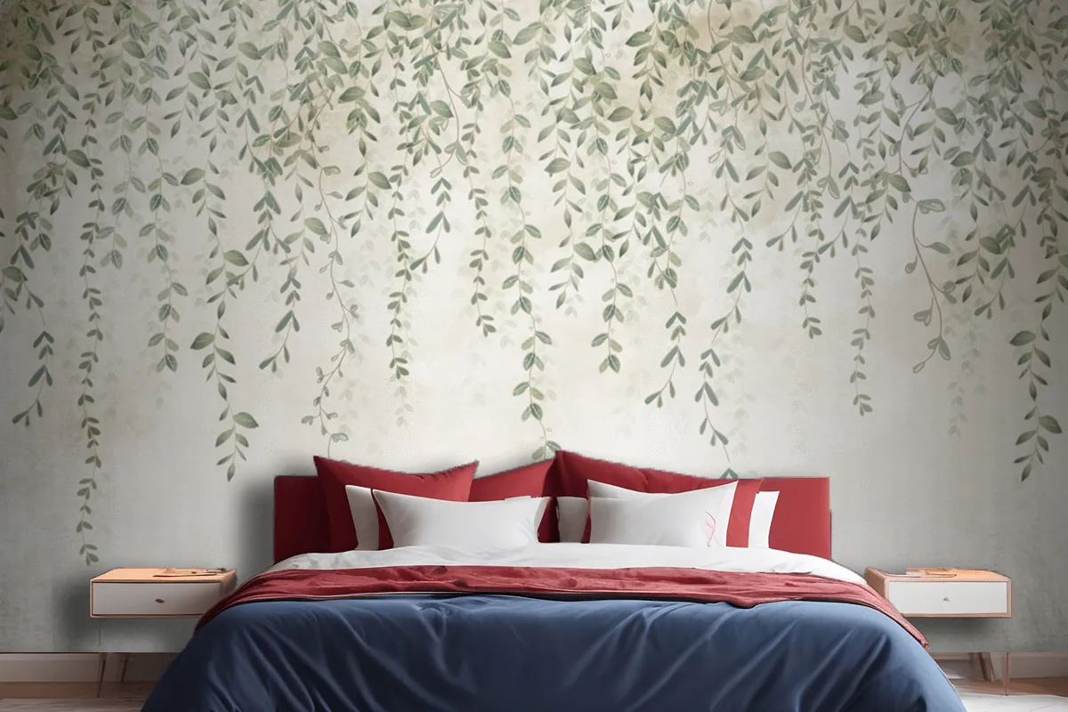 Tropical Leaves Design In Foggy Forest Wallpaper Mural