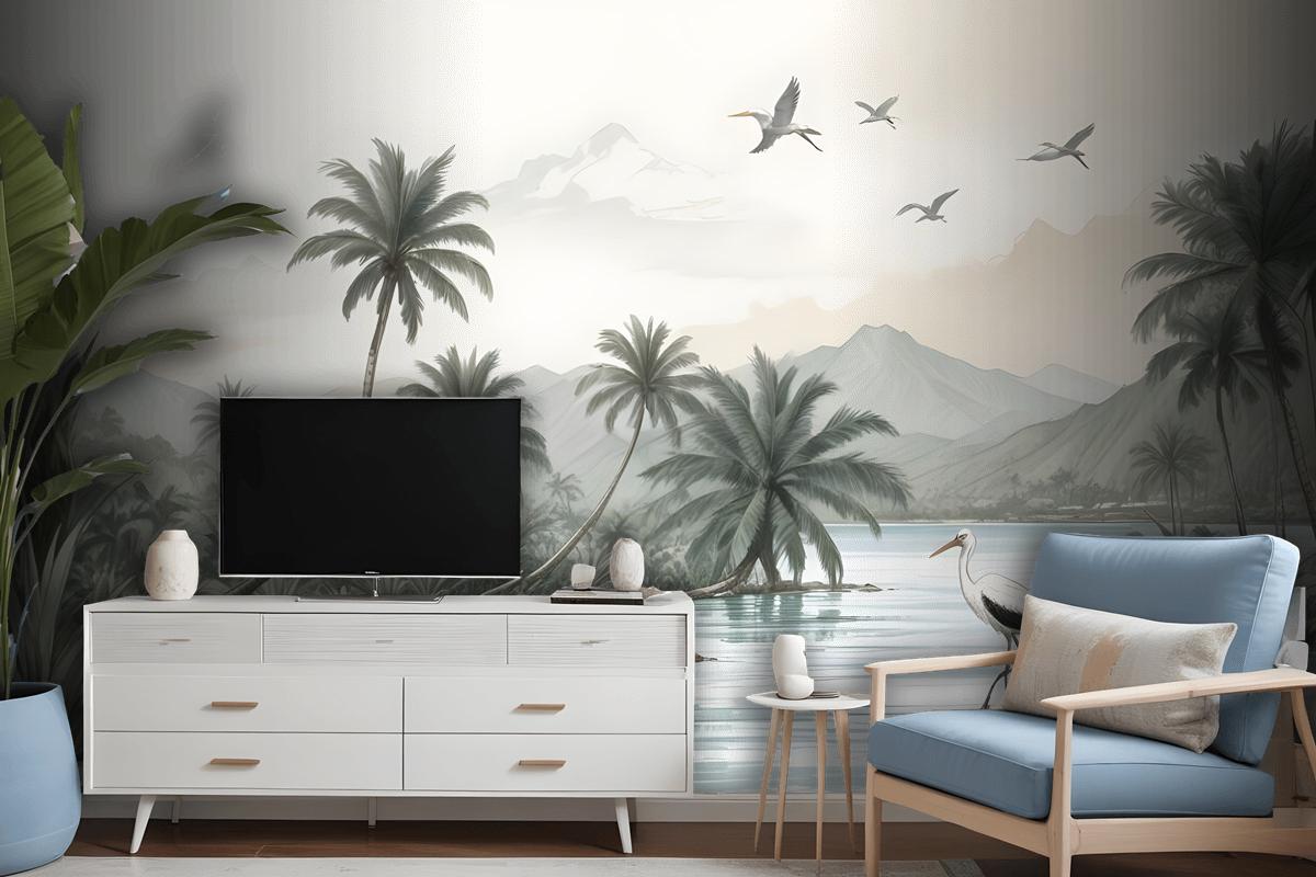 Tropical Nature Landscape With Birds Wallpaper Mural