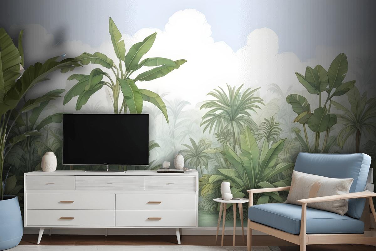 Tropical Rainforest Drawing Art Wallpaper Mural