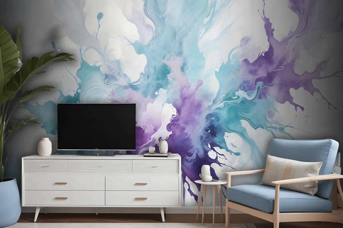 Turquoise Purple Marble Style Brush Wallpaper Mural