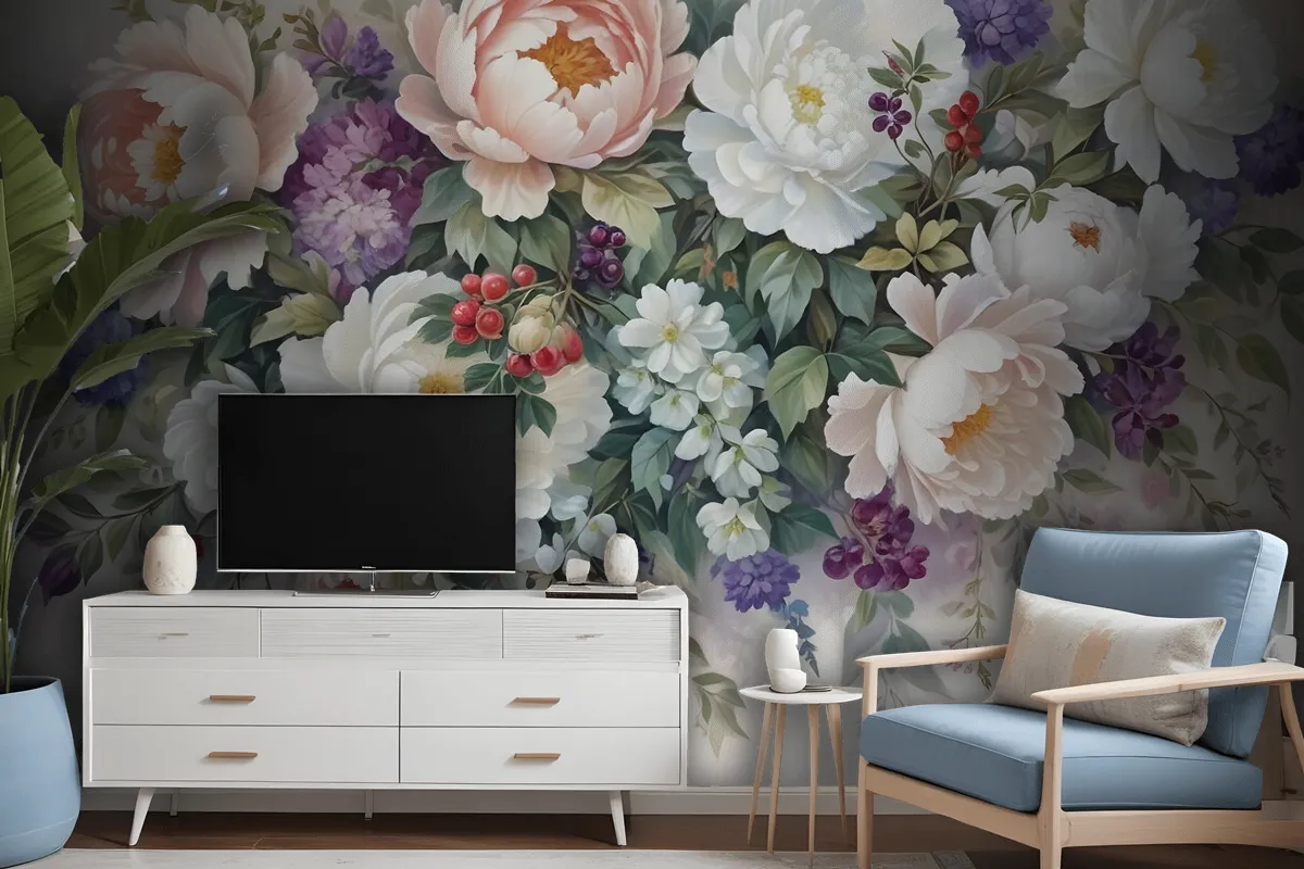 Victorian Vine Floral Bouqet Wallpaper Mural