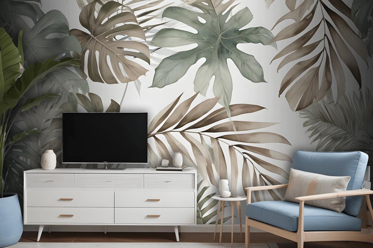 Vintage Banana And Palm Leaves Wallpaper Mural