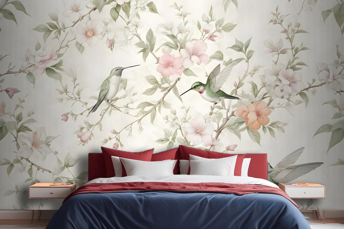 Vintage Blossoms With Birds Wallpaper Mural