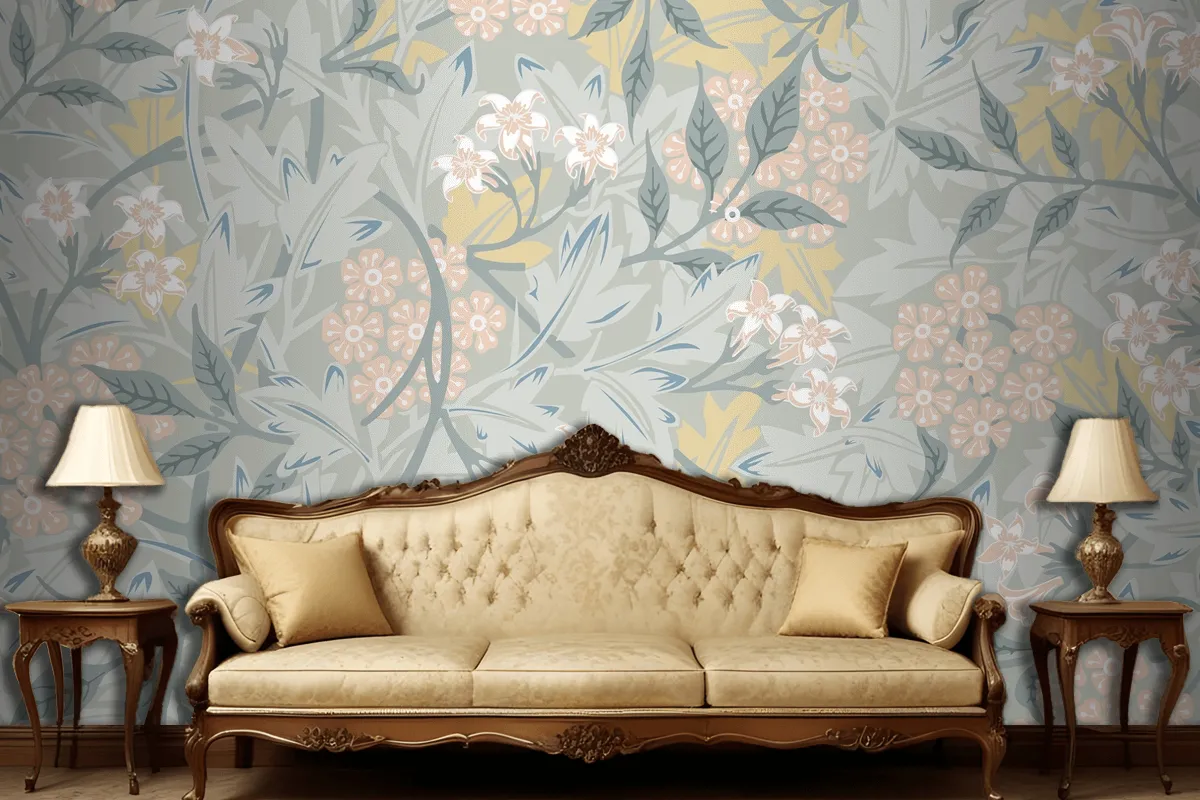 Vintage Botanic Design Living Room Wallpaper Mural