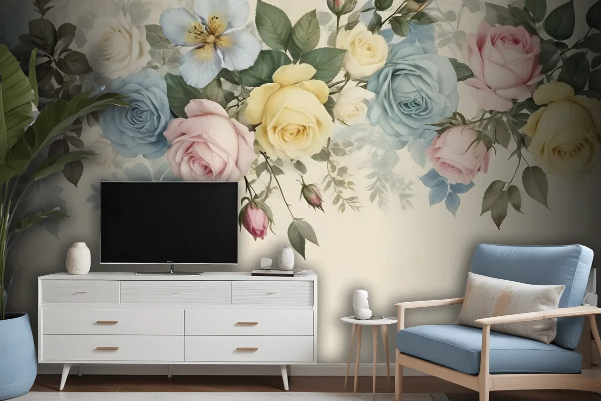 Vintage Colorful Floral Wallpaper Mural