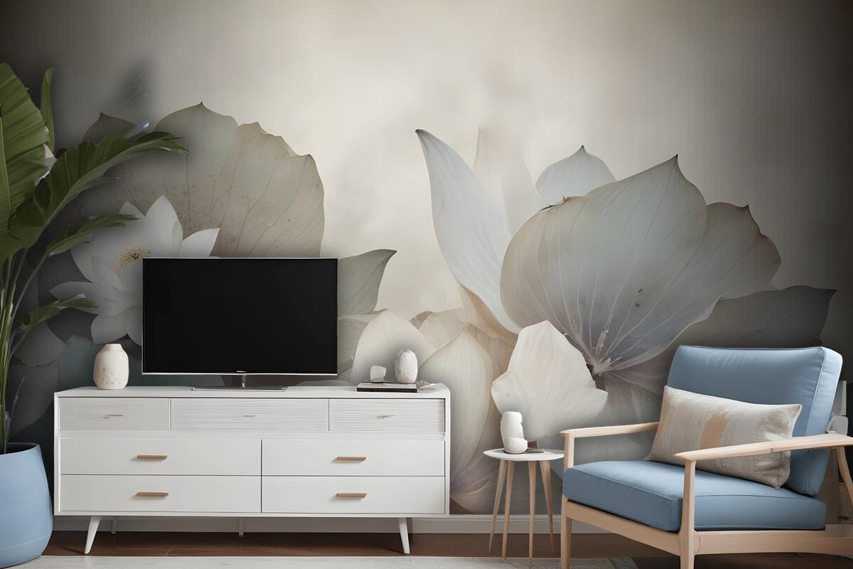 Vintage Floral With Retro Lotus Leaf Wallpaper Mural