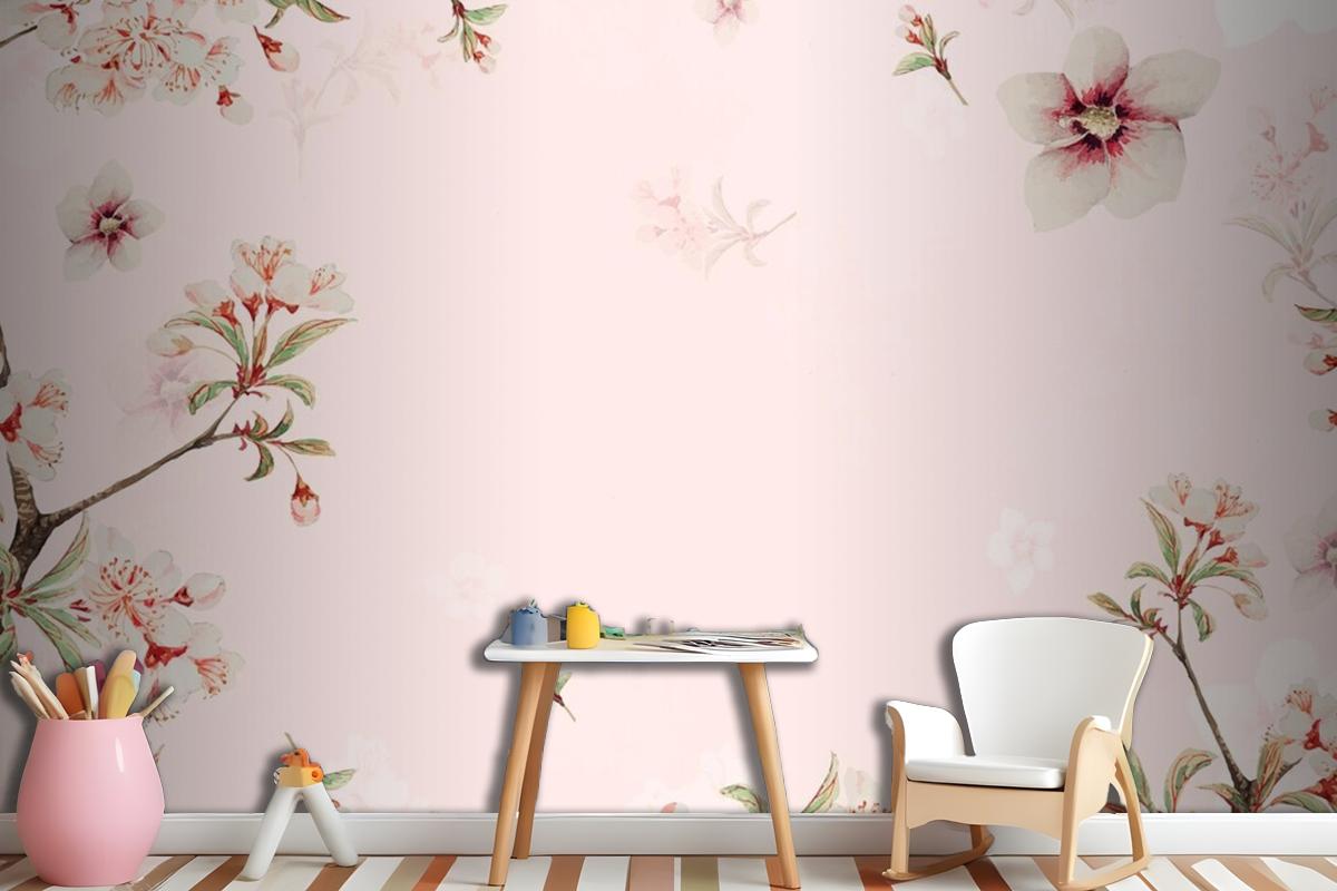 Vintage Japanese Floral Background Peach Blossoms Wallpaper Mural