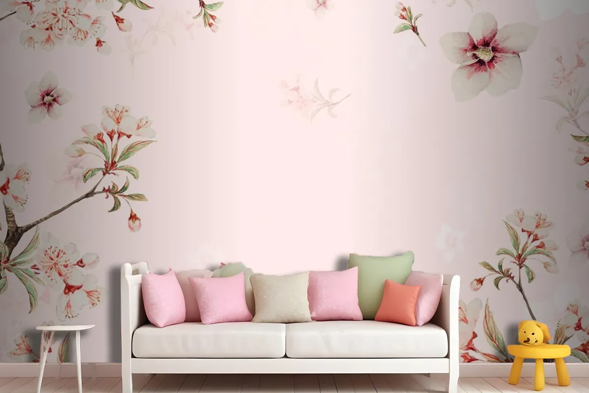 Vintage Japanese Floral Background Peach Blossoms Wallpaper Mural