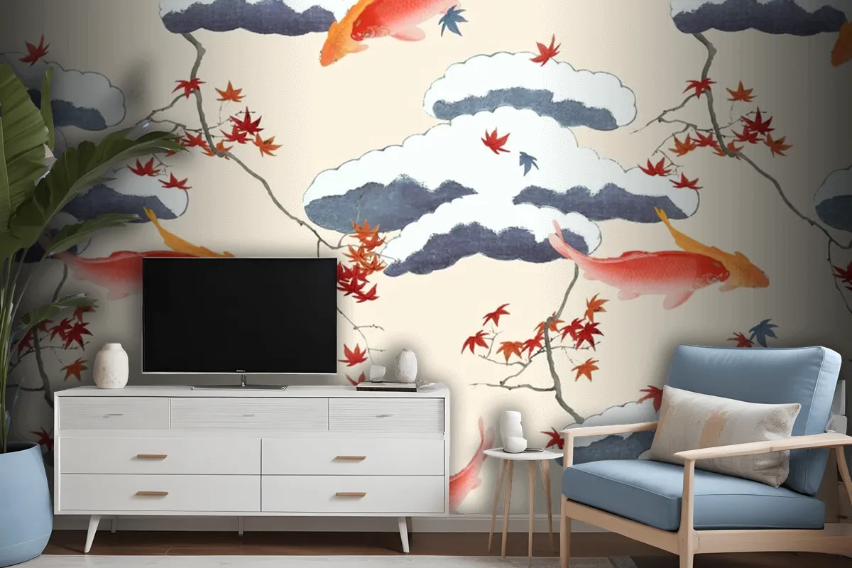 Vintage Japanese Seamless Pattern Wallpaper Mural