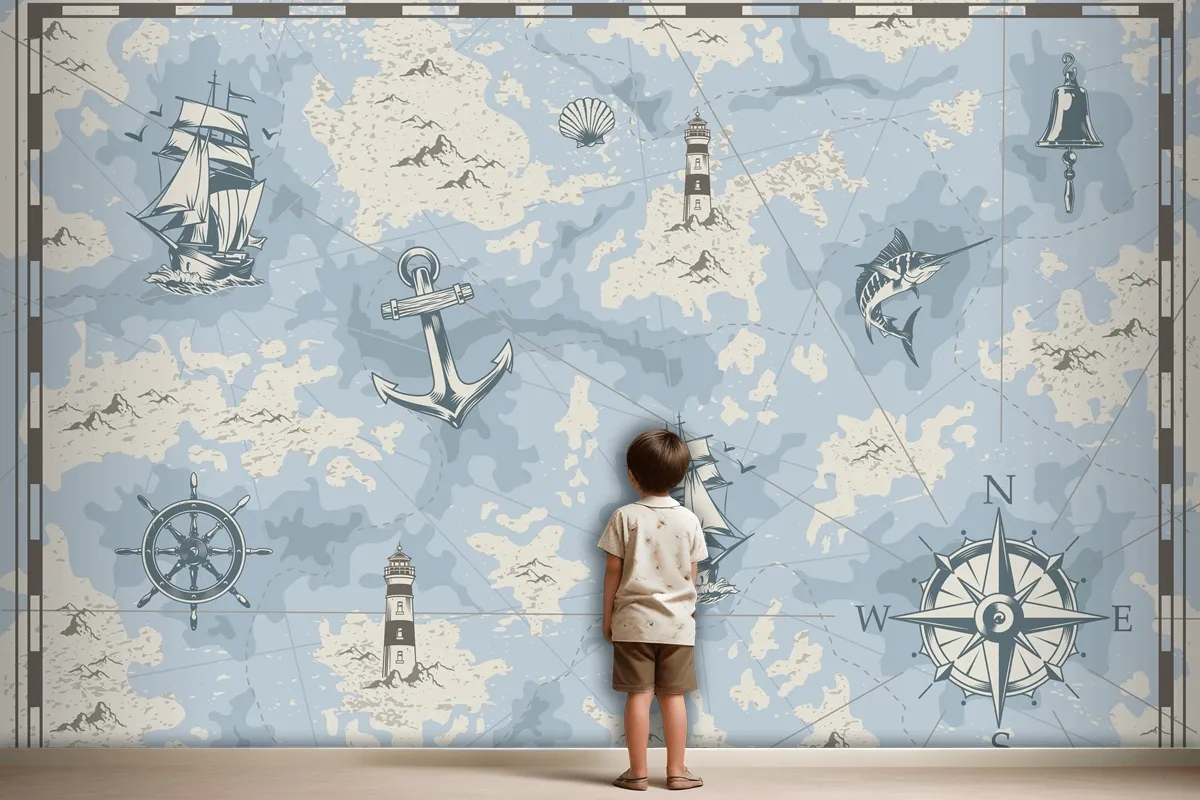 Vintage Nautical Old Map Wallpaper Mural