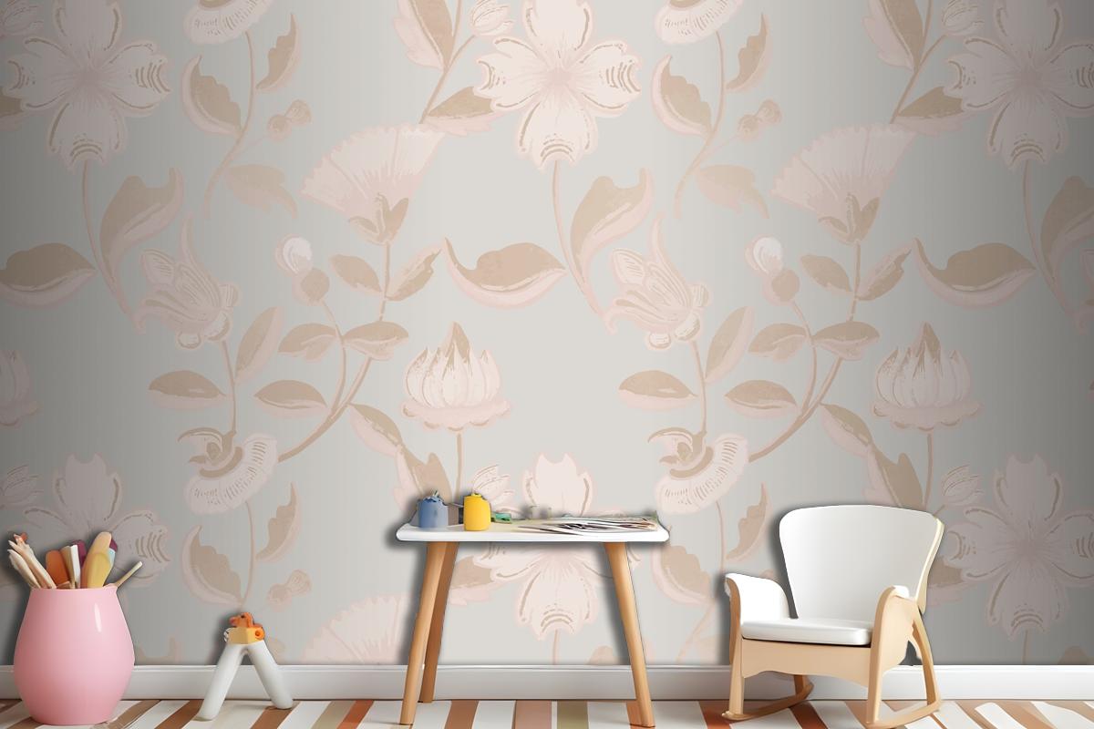 Vintage Neutral Floral Pattern Wallpaper Mural