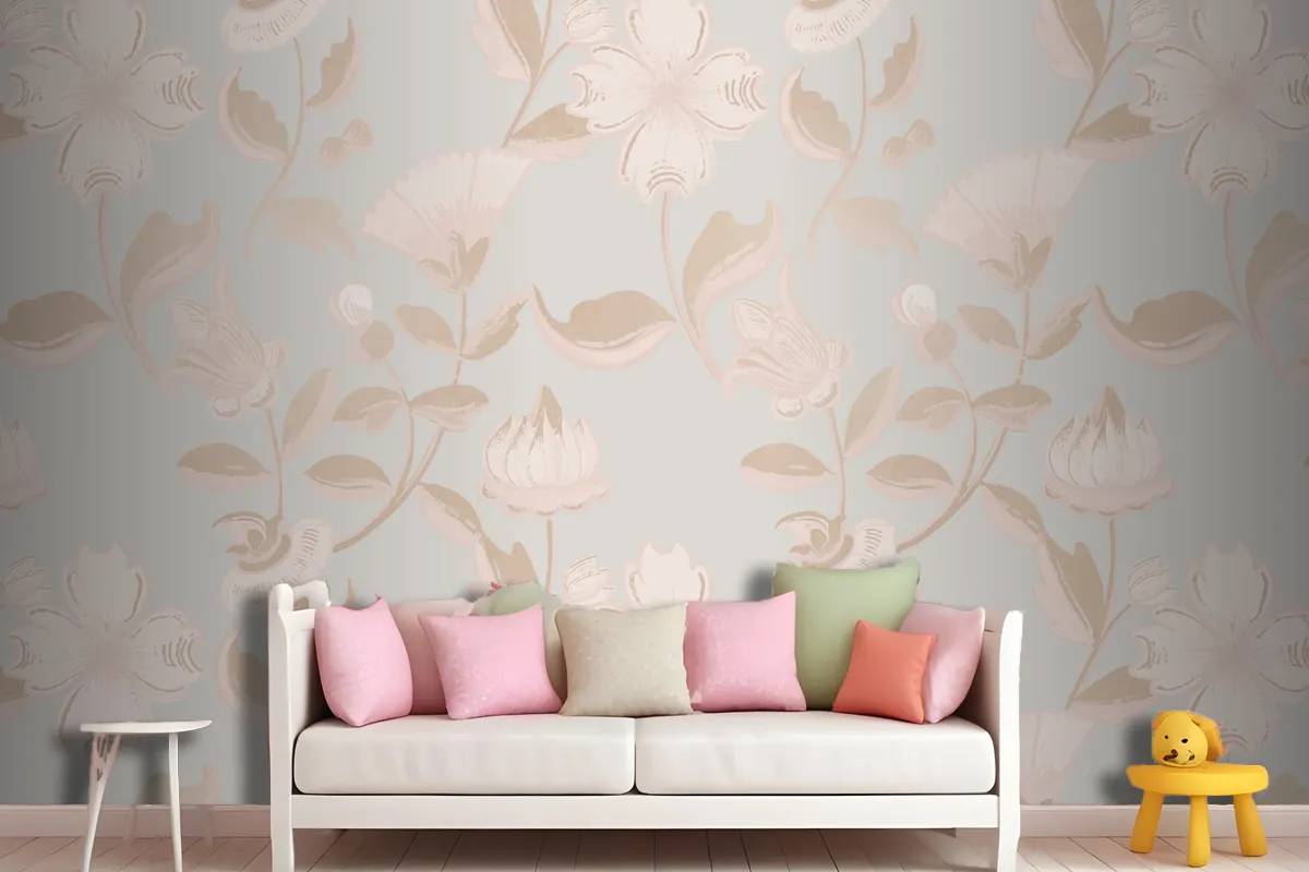 Vintage Neutral Floral Pattern Wallpaper Mural