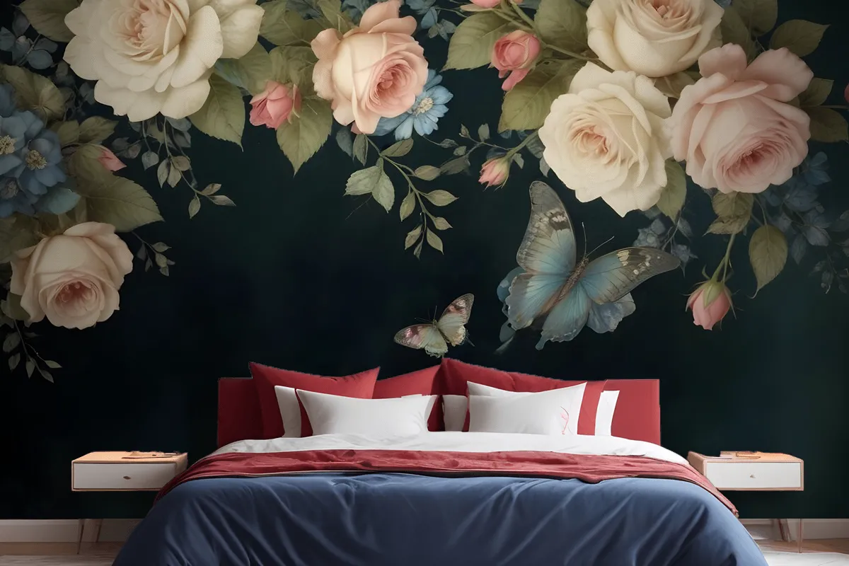 Vintage Oil Painting Dark Roses Wallpaper Mural