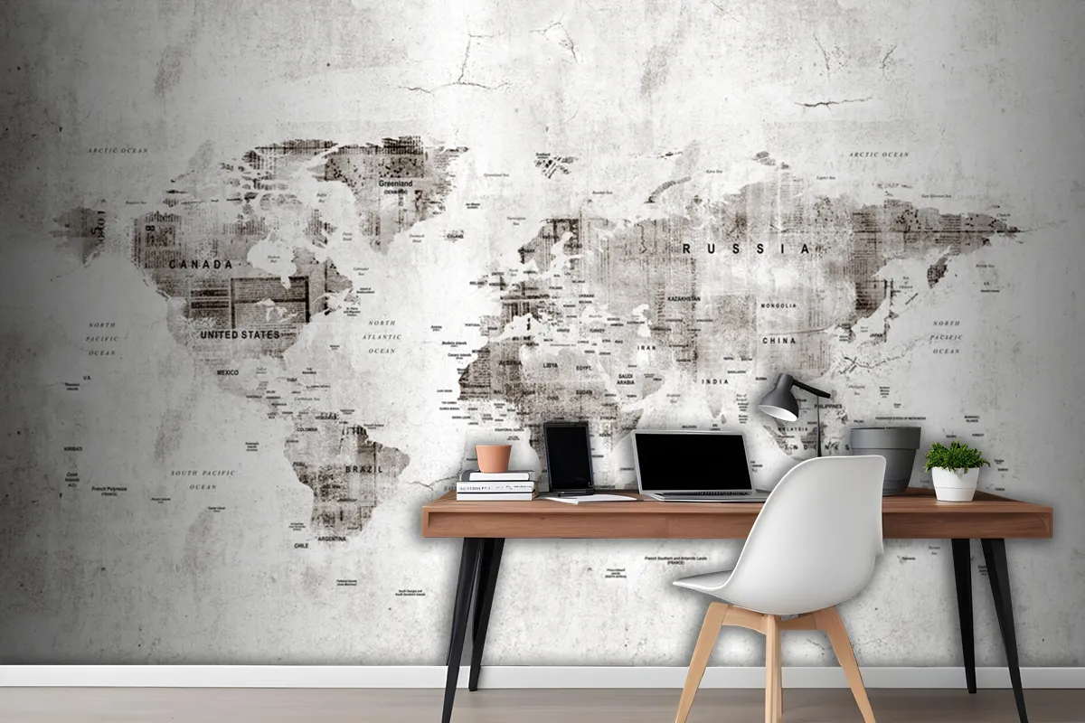 Vintage Old World Map Aged Newspaper Texture Wallpaper Mural