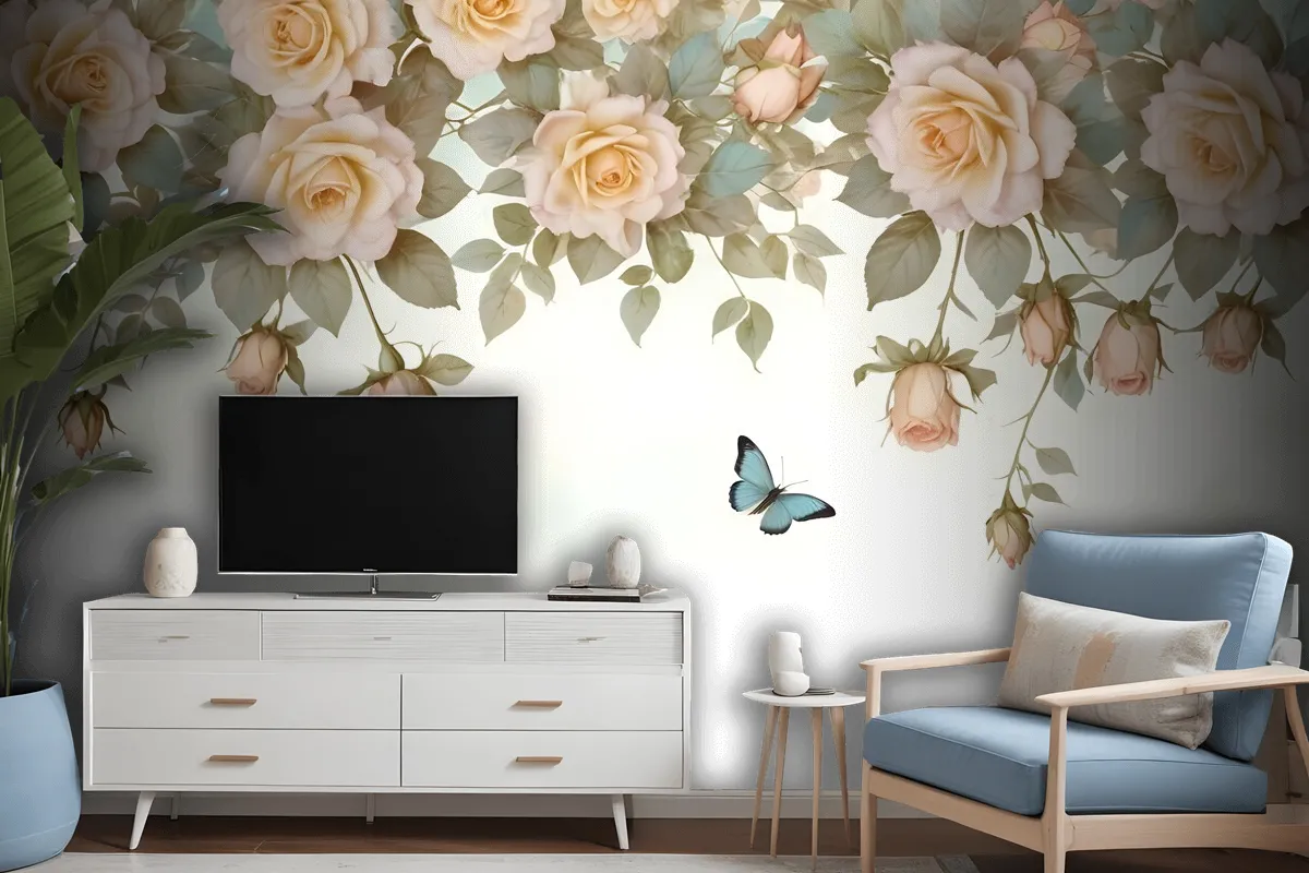 Vintage Orange Roses Wallpaper Mural