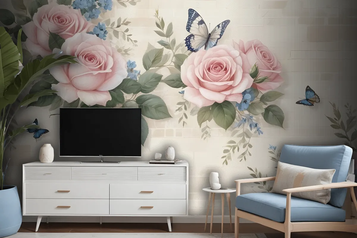 Vintage Pastel Pink Floral Wallpaper Mural