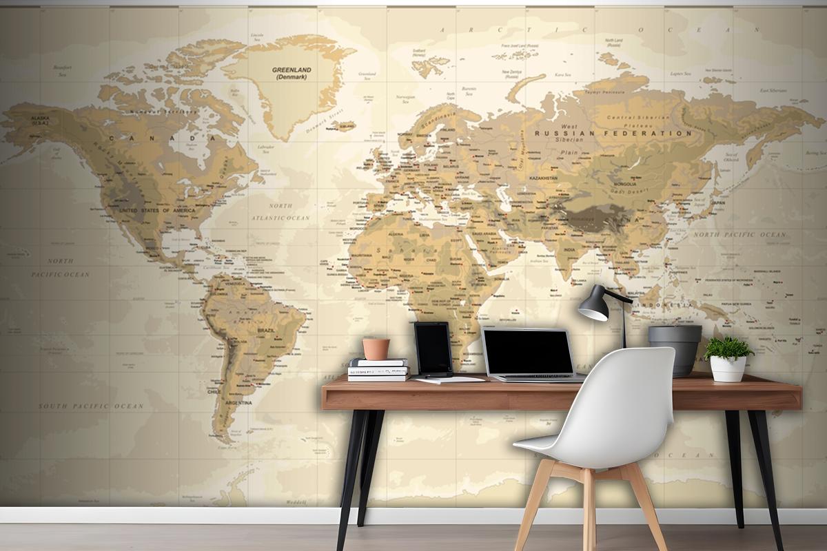 Vintage Physical World Map Wallpaper Mural