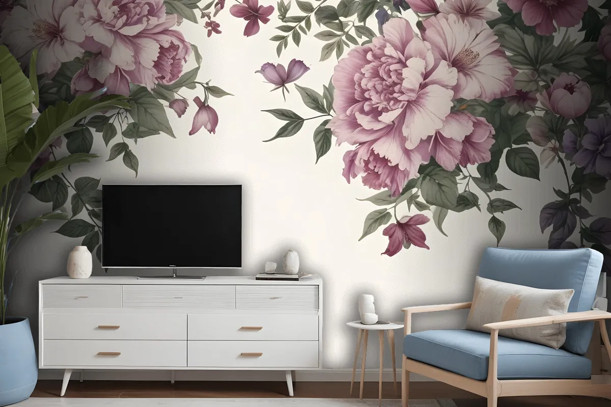 Vintage Pink Floral Art Wallpaper Mural