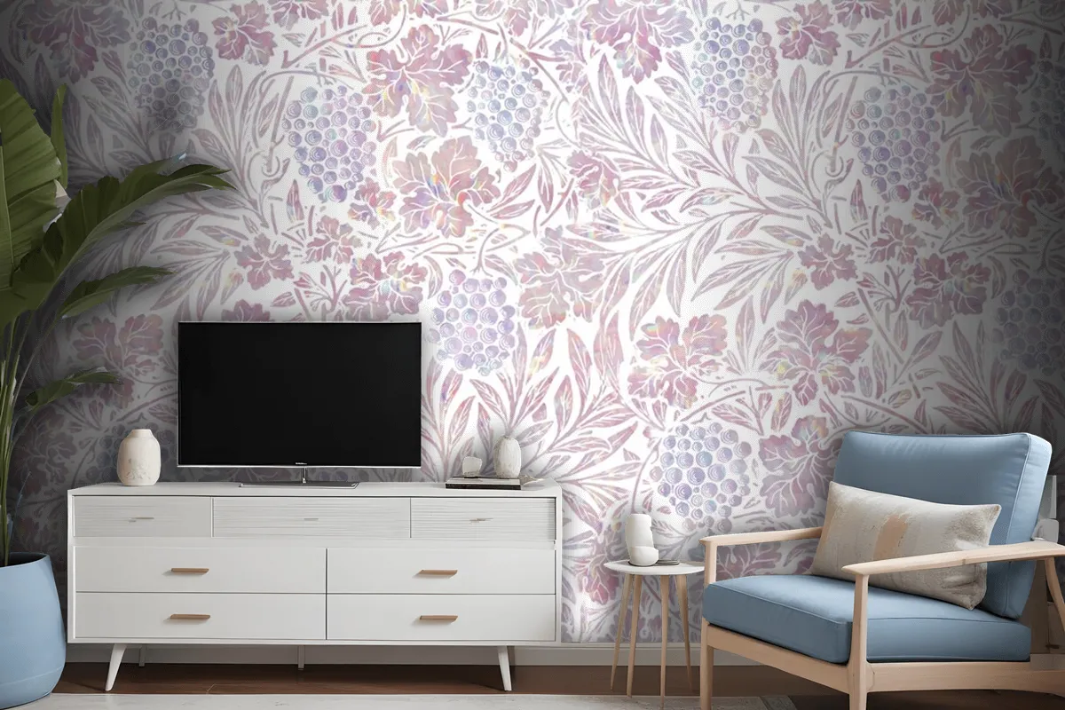 Vintage Pink Floral Holographic Wallpaper Mural